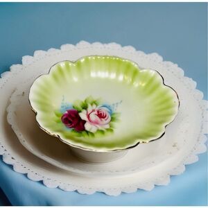 Paulann‎ Hand painted Pedestal Trinket Dish made In Japan floral
